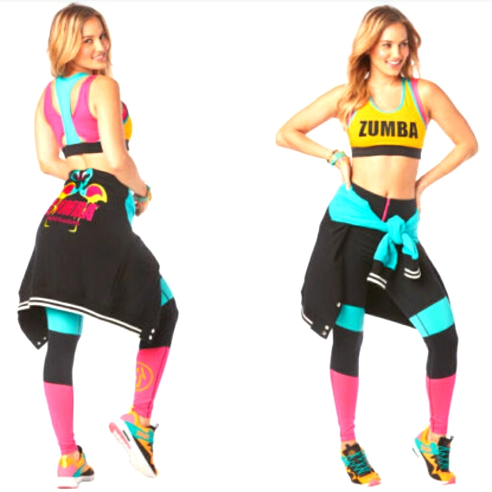 Zumba Happiness Instructor Bomber Jacket size Medium Marvelous Teal Excellent